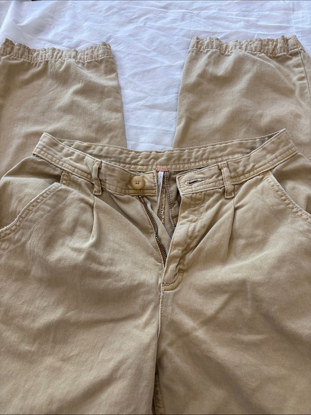 Free People Women’s Casual Pleated Chino Pants in Khaki